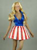 Flirty Girl 1/6 Scale Female USO Uniform Blue Top & Red/White Stripes Skirt Dancer Dress Set#1